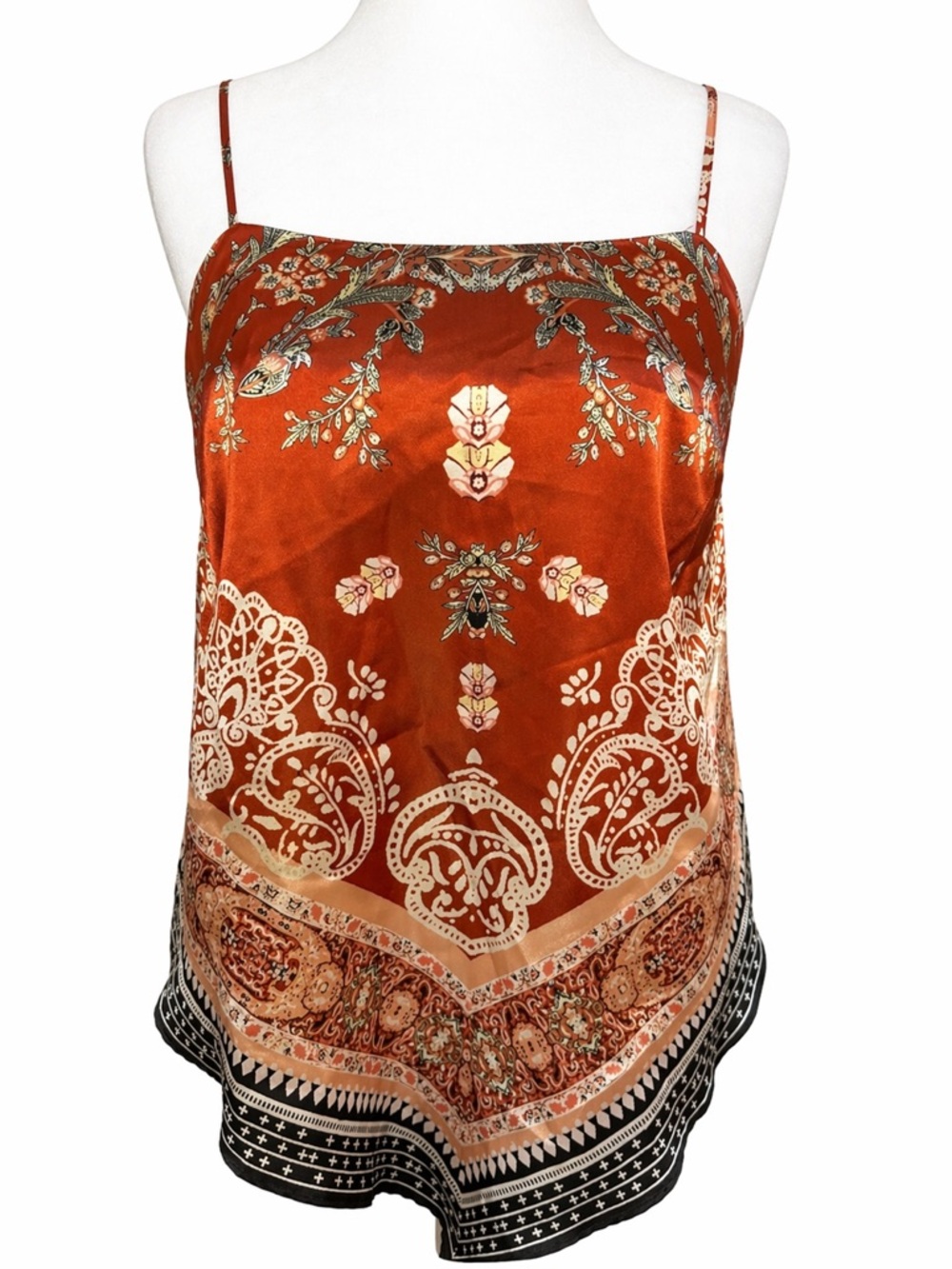 Beyond the Radar Satin Scarf Print Cami Tank Top L Boho Festival
